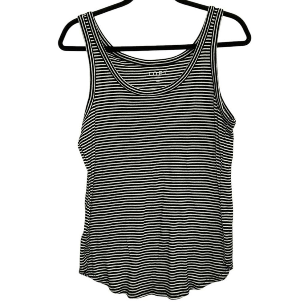 LOFT Black White Striped Tank Top XL Sleeveless Casual Knit Stretch Shirt